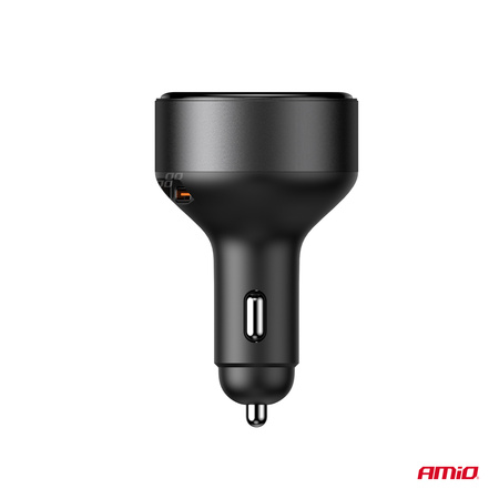Ładowarka samochodowa ze zwijanym kablem typu C + USB-C 12V 24V 60W AMIO-04368