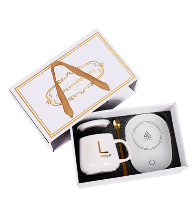 PODGRZEWACZ DO KUBKA ZESTAW CERAMICZY ZASILANY PREZENTOWY ŁYŻKA WIECZKO KUBEK DO HERBATY KAWY