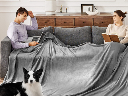 KOC ELEKTRYCZNY GRZEJĄCY 180 X 160 DUŻY MIĘKKI CIEPŁY SZARY Z PILOTEM DWUOSOBOWY Z TIMEREM