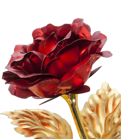 WIECZNA RÓŻA CZERWONA OZDOBNE PUDEŁKO NA PREZENT ZŁOTA ŁODYGA PODSTAWKA LOVE