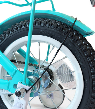 ROWEREK DZIECIĘCY 12 CALI MIĘTOWY DZWONEK HAMULEC KOSZYK BAGAŻNIK KOŁA BOCZNE KOŁA DRĄŻEK DLA DZIECI