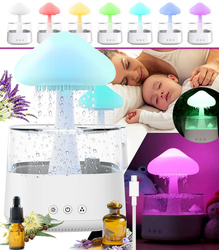 NAWILŻACZ POWIETRZA GRZYBEK DESZCZOWY ULTRADŹWIĘKOWY DYFUZOR LAMPKA NOCNA CHMURKA KROPLE DESZCZU LED 7 KOLORÓW DO AROMATERAPII USPOKAJAJĄCA