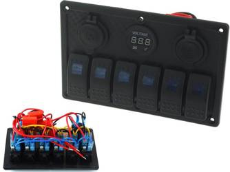 Przełącznik ON-OFFx5, 1xZ, 2xUSB 3.1A , 2xB 15A Niebieski