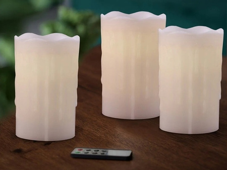 ŚWIECZKI LED ZESTAW 3 SZTUKI 12,5 CM EFEKT WOSKU DRIP WAX ZASILANIE BATERIA + PILOT