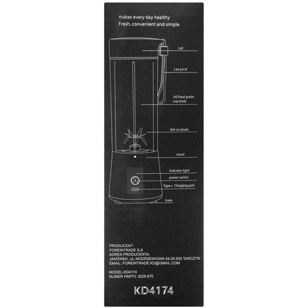 Blender akumulatorowy USB-C 400ml / 2x3000mAh KD4174