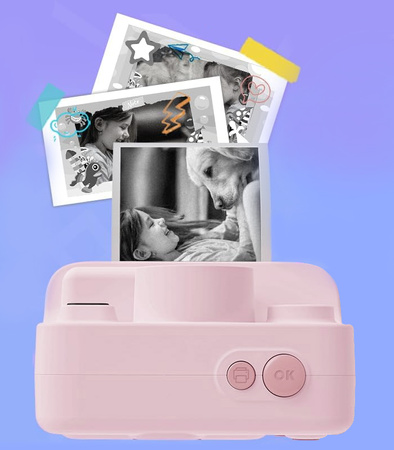APARAT FOTOGRAFICZNY Z DRUKARKĄ RÓŻOWY WIDEO GRY NATYCHMIASTOWY DRUK 3 ROLKI USB DLA DZIECI