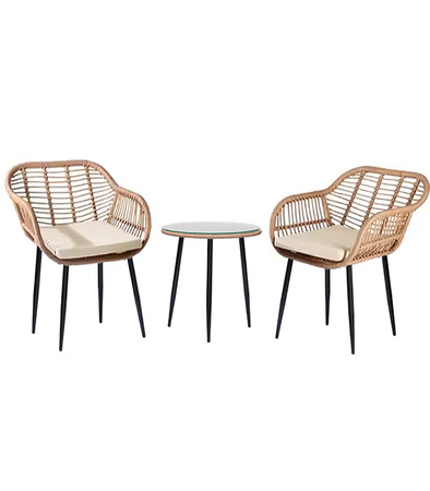 ZESTAW MEBLI OGRODOWYCH NAPOLI BRĄZOWY KRZESŁA STOLIK PODUSZKI SZKŁO HARTOWANE TECHNORATTAN BOHO PLECIONKA