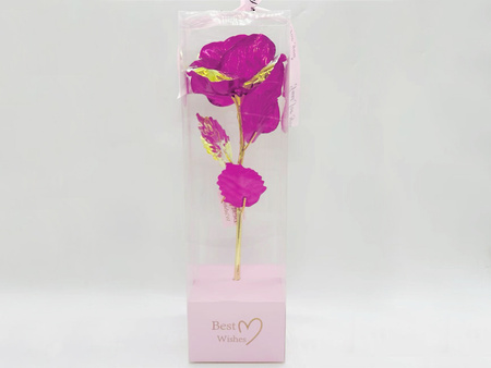 WIECZNA RÓŻA RÓŻOWA OZDOBNE PUDEŁKO NA PREZENT ZŁOTA ŁODYGA