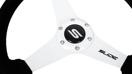 Kierownica SLIDE 350mm offset:20mm Zamsz White