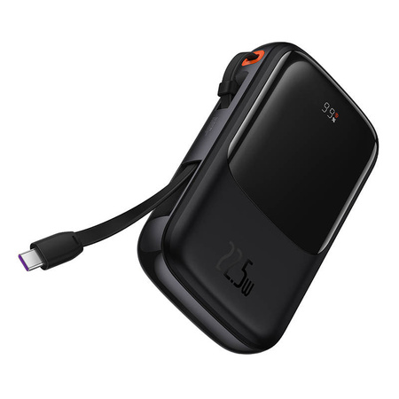Powerbank Baseus Qpow Pro z kablem USB-C, USB-C, USB, 10000mAh, 22.5W (czarny)