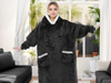 BLUZOKOC CZARNY PONCZO BLUZA Z KAPTUREM KIESZEŃ DŁUGI POLAR OVERSIZE 100% POLIESTER DLA MŁODZIEŻY DOROSŁYCH