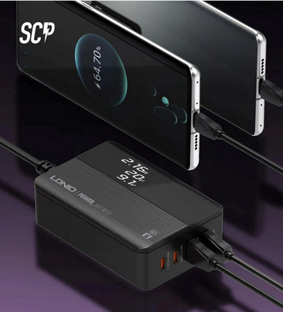 Ładowarka zasilacz 65W 4x USB TYP C PD QC LCD LED