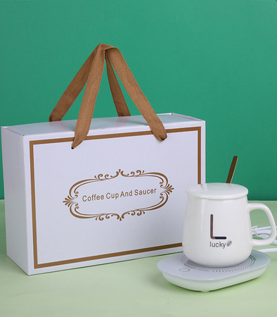 PODGRZEWACZ DO KUBKA ZESTAW CERAMICZY ZASILANY PREZENTOWY ŁYŻKA WIECZKO KUBEK DO HERBATY KAWY