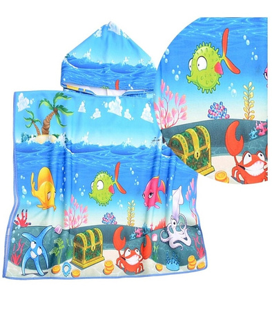 PONCZO PLAŻOWE DLA DZIECI Z KAPTUREM 60 X 90 CM RĘCZNIK KĄPIELOWY BASENOWY PLAŻOWY Z MIKROFIBRY