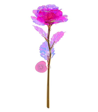 WIECZNA RÓŻA LED RÓŻOWA OZDOBNE PUDEŁKO NA PREZENT ZŁOTA ŁODYGA