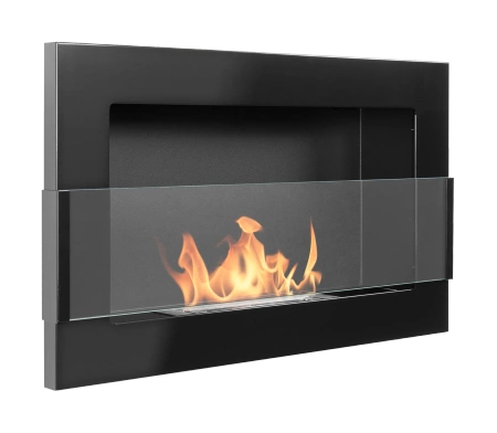 Biokominek wiszący z szybą  650x400 czarny połysk