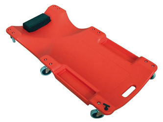 Wózek warsztatowy dla mechanika – do pracy pod samochodem, 6 kółek, zagłówek, pojemniki na narzędzia