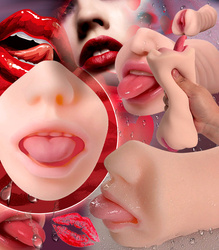 MASTURBATOR MĘSKI REALISTYCZNY DWUSTRONNY SILIKONOWY USTA Z JĘZYKIEM POCHWA ŁECHTACZKA PODGRZEWANY USB GŁĘBOKIE GARDŁO