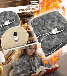 KOC ELEKTRYCZNY GRZEJĄCY Z PILOTEM PUSZYSTY MIĘKKI DUŻY 180 X 160 SZARY 9 TRYBÓW GRZANIA DWUOSOBOWY Z TIMEREM