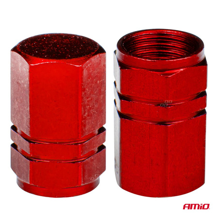 Aluminiowe nakrętki na wentyle kapturki czerwone 4 szt AMIO-02238