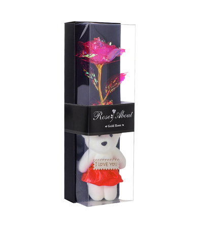 WIECZNA RÓŻA RÓŻOWA LED ZESTAW PREZENTOWY Z MISIEM NA WALENTYNKI URODZINY ROCZNICĘ