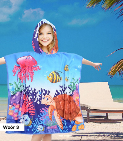 PONCZO PLAŻOWE DLA DZIECI Z KAPTUREM 60 X 90 CM RĘCZNIK KĄPIELOWY BASENOWY PLAŻOWY Z MIKROFIBRY