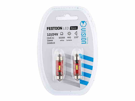Żarówka VISION Festoon SV8.5 39mm 12/24V 1x 1860 SMD LED, nonpolar, CANBUS, biała, 2 szt.