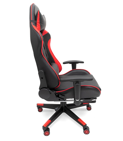 FOTEL GAMINGOWY Z PODNÓŻKIEM CZERWONY KUBEŁKOWY PIKOWANY BIUROWY MASAŻER GRACZA OBROTOWY NOWOCZESNY DLA GRACZA