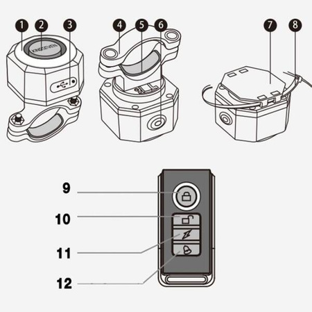 Alarm rowerowy antykradzieżowy lampka tył tylna rowerowa dzwonek pilot K7