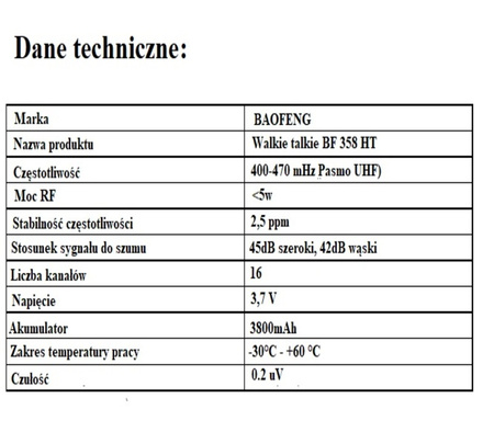 WALKIE TALKIE BF358 HT BAOFENG RADIOTELEFON