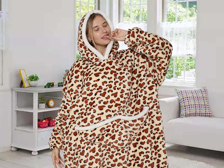 BLUZOKOC LAMPART PONCZO BLUZA Z KAPTUREM KIESZEŃ POLAR OVERSIZE W CĘTKI 100% POLIESTER DLA MŁODZIEŻY DOROSŁYCH