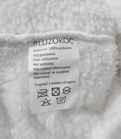 BLUZOKOC BIAŁY Z USZAMI PONCZO BLUZA Z KAPTUREM KRÓLIK KIESZEŃ KANGUR POLAR OVERSIZE 100% POLIESTER DLA MŁODZIEŻY DOROSŁYCH