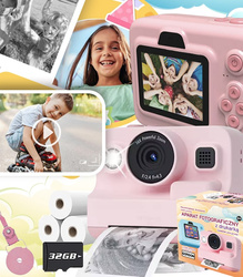APARAT FOTOGRAFICZNY Z DRUKARKĄ RÓŻOWY WIDEO GRY NATYCHMIASTOWY DRUK 3 ROLKI USB DLA DZIECI