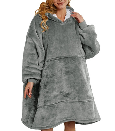 BLUZOKOC SZARY PONCZO BLUZA Z KAPTUREM KIESZEŃ KANGUR POLAR OVERSIZE 100% POLIESTER DLA MŁODZIEŻY DOROSŁYCH