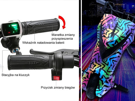 TRÓJKOŁOWY GOKART ELEKTRYCZNY SKUTER POJAZD DESKOROLKA HULAJNOGA DRIFTUJĄCA REGULOWANA LED WYŚWIETLACZ KLAKSON BLUETOOTH DLA DZIECI MŁODZIEŻY