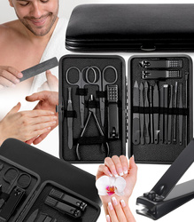 ZESTAW DO MANICURE 18 ELEMENTÓW CZARNY PROFESJONALNY PRZENOŚNY OBCINACZ DO PAZNOKCI NOŻYCZKI