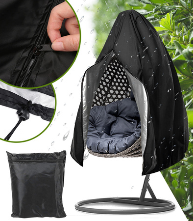 POKROWIEC OSŁONA NA FOTEL WISZĄCY OGRODOWY HUŚTWAKA KOKON 250 X 165 CM WODOODPORNY ŚCIĄGACZ ZAMEK