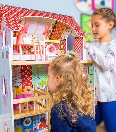 DOMEK DLA LALEK DREWNIANY XXL OŚWIETLENIE LED BASEN + MEBELKI