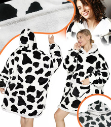 BLUZOKOC KROWA PONCZO BLUZA Z KAPTUREM KIESZEŃ POLAR OVERSIZE W ŁATKI 100% POLIESTER DLA MŁODZIEŻY DOROSŁYCH