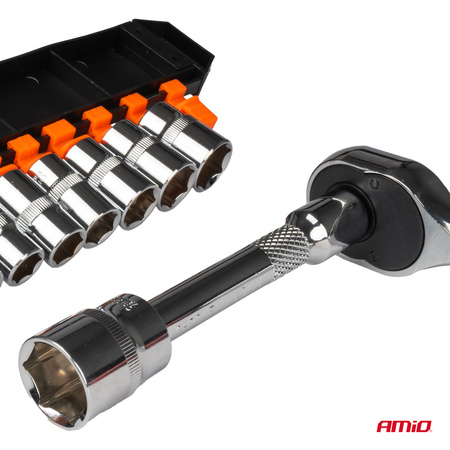 Klucz nasadowy grzechotka zestaw 11 szt 1/2" 10-24mm AMIO-02412