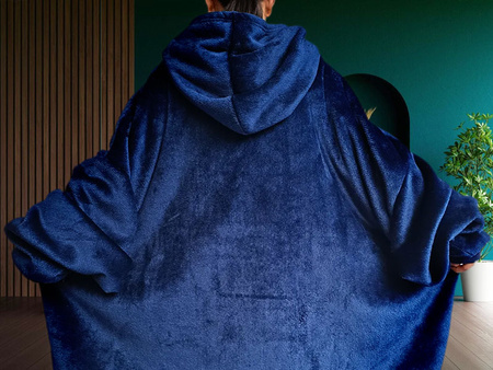 BLUZOKOC GRANATOWY PONCZO BLUZA Z KAPTUREM KIESZEŃ KANGUR POLAR OVERSIZE 100% POLIESTER DLA MŁODZIEŻY DOROSŁYCH