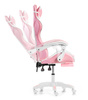 FOTEL GAMINGOWY Z PODNÓŻKIEM RÓŻOWY BIAŁY KUBEŁKOWY BIUROWY OBROTOWY REGULOWANY NOWOCZESNY MASAŻER DLA GRACZA DZIECI MŁODZIEŻY