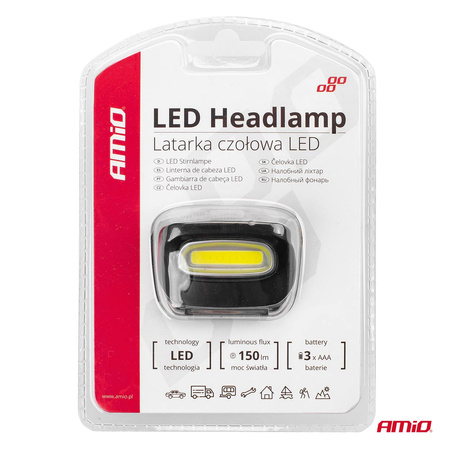 Latarka czołowa COB na baterie 3xAAA 150Flux IPX3 AMIO-02199