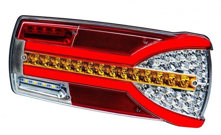 Lampa zespolona tylna HOR 87 - Carmen, diodowa 12/24 V, prawa, z oświetleniem tablicy rejestracyjnej, przewód 6x0,5 mm2, długość 0,3 m + peszel + gniazdo 7-pin (bez nakładek na światło hamowania)