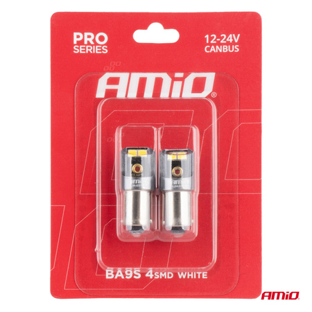 Żarówki LED CANBUS PRO T4W BA9S 4x2016 SMD białe 12V 24V AMIO-03579