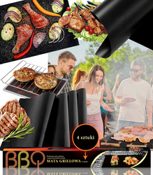 MATA TEFLONOWA 40 X 33 CM 4 SZT TACKA NIEPRZYWIERALNA MOCNA WIELORAZOWA BEZPIECZNA  NA GRILLA DO PIECZENIA PIKARNIKA