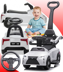 JEŹDZIK PCHACZ POJAZD BIAŁY PODNÓŻEK PEDAŁ GAZU DŹWIĘKI UCHWYT NA BATERIE DO ZABAWY JAZDY DLA DZIECI