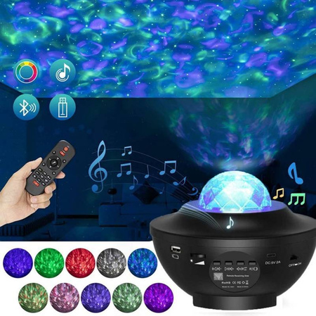 PROJEKTOR GWIAZD MUZYCZNY LAMPKA NOCNA STAR LED USB+PILOT
