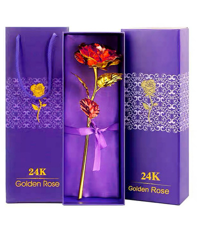 WIECZNA RÓŻA CZERWONA OZDOBNE ELEGANCKIE PUDEŁKO NA PREZENT ZŁOTA ŁODYGA