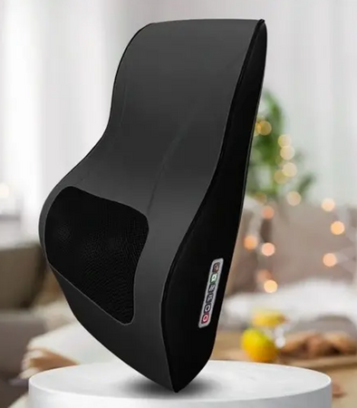 MASAŻER SAMOCHODOWY CZARNY 3 STOPNIE REGULACJI MASAŻU MASAŻER ELEKTRYCZNY PODUSZKA MASUJĄCA CIAŁO FUNKCJA GRZANIA MASAŻ UGNIATAJĄCY MASAŻ CIEPŁEM